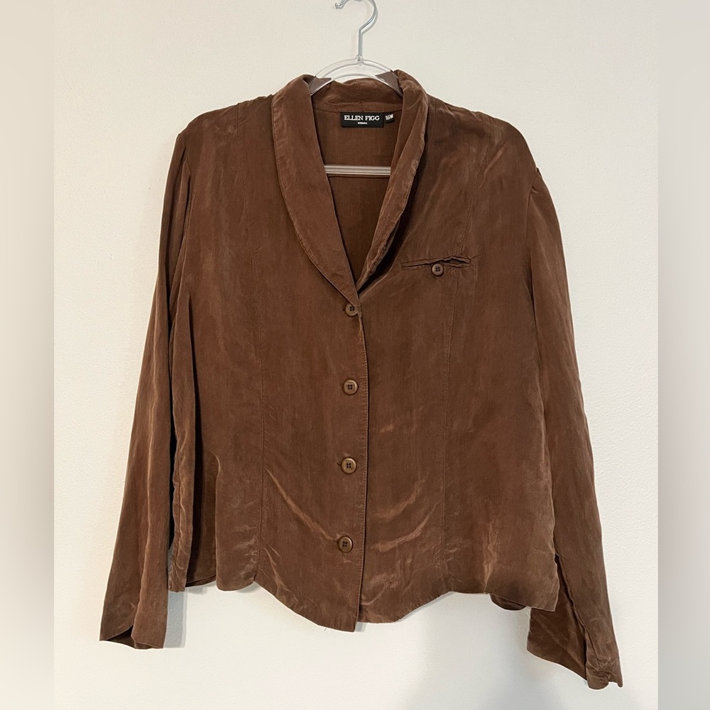 Ellen Fig Vintange 100% Bemberg Silky Feel Blouse Brown Size 16W